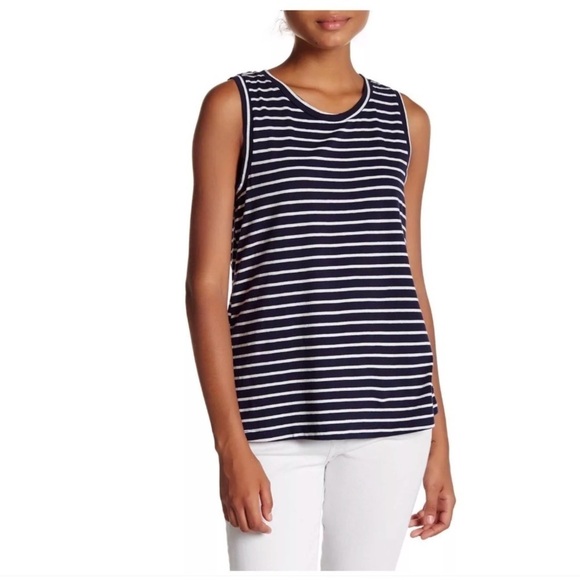Sundry Striped Blue Sleeveless Crew Neck Tank Top - Picture 1 of 1
